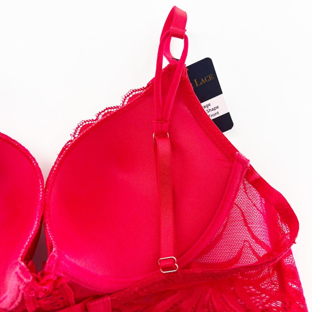Rachel Roy Longline Lace Bra criss cross front 36B Red NWT - Picture 6 of 10